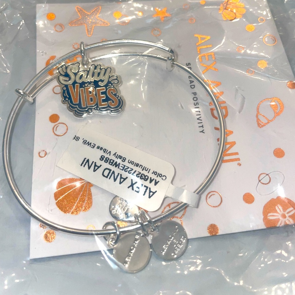🐬NWT Alex & Ani Salty Vibes Adjustable Charm Bangle, Shiny Silver 🦀